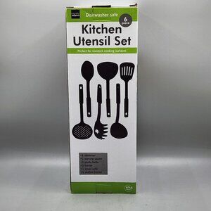 New 6 Piece Kitchen Utensil Set Plastic Nylon Non Scratch Cooking Black
